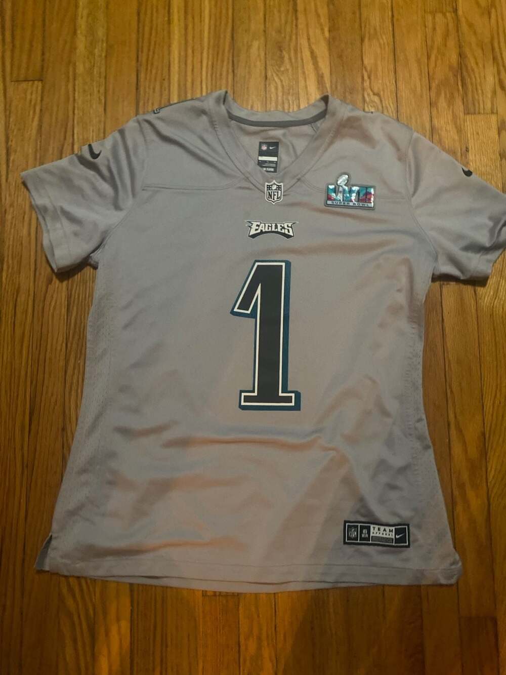 Nike Philadelphia Eagles Jalen Hurts #1 Super Bowl LVII Atmosphere Grey Jersey